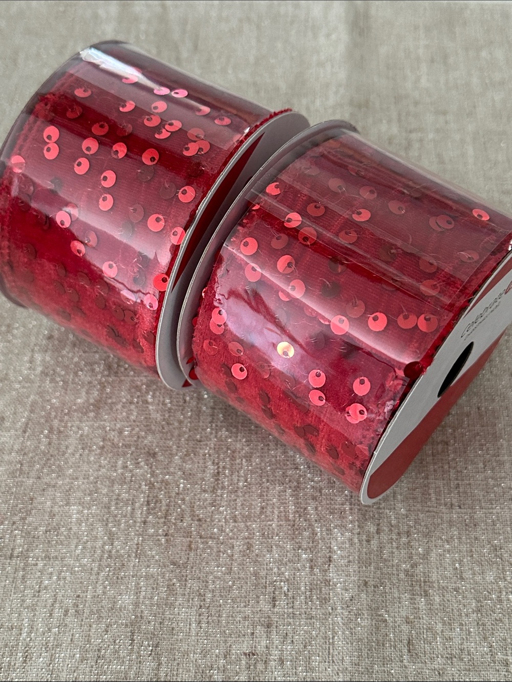Celebrate It Red Sequin Wired Ribbon Two Spools Bundle New